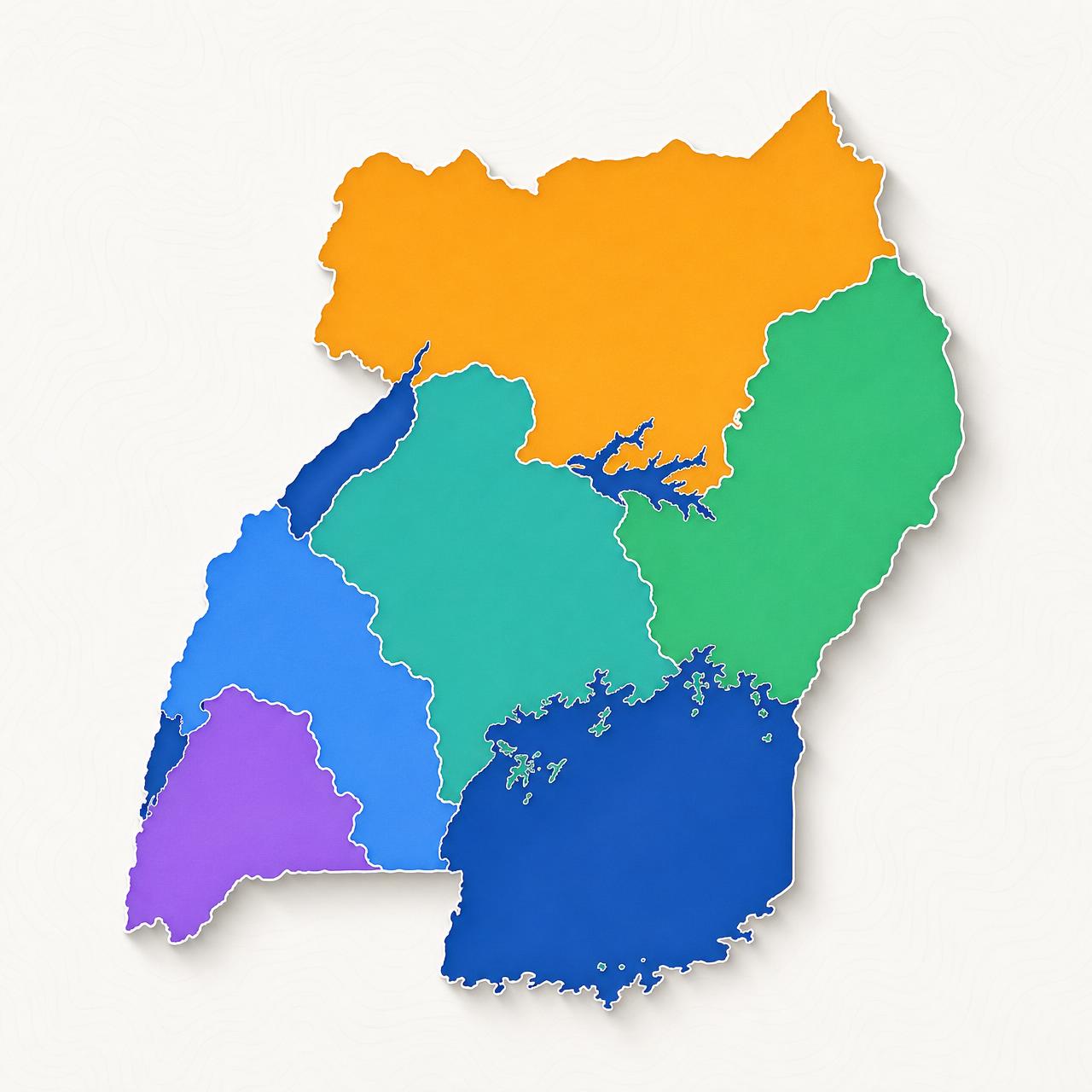 Map of Uganda showing the five NMS medical supply zones color-coded